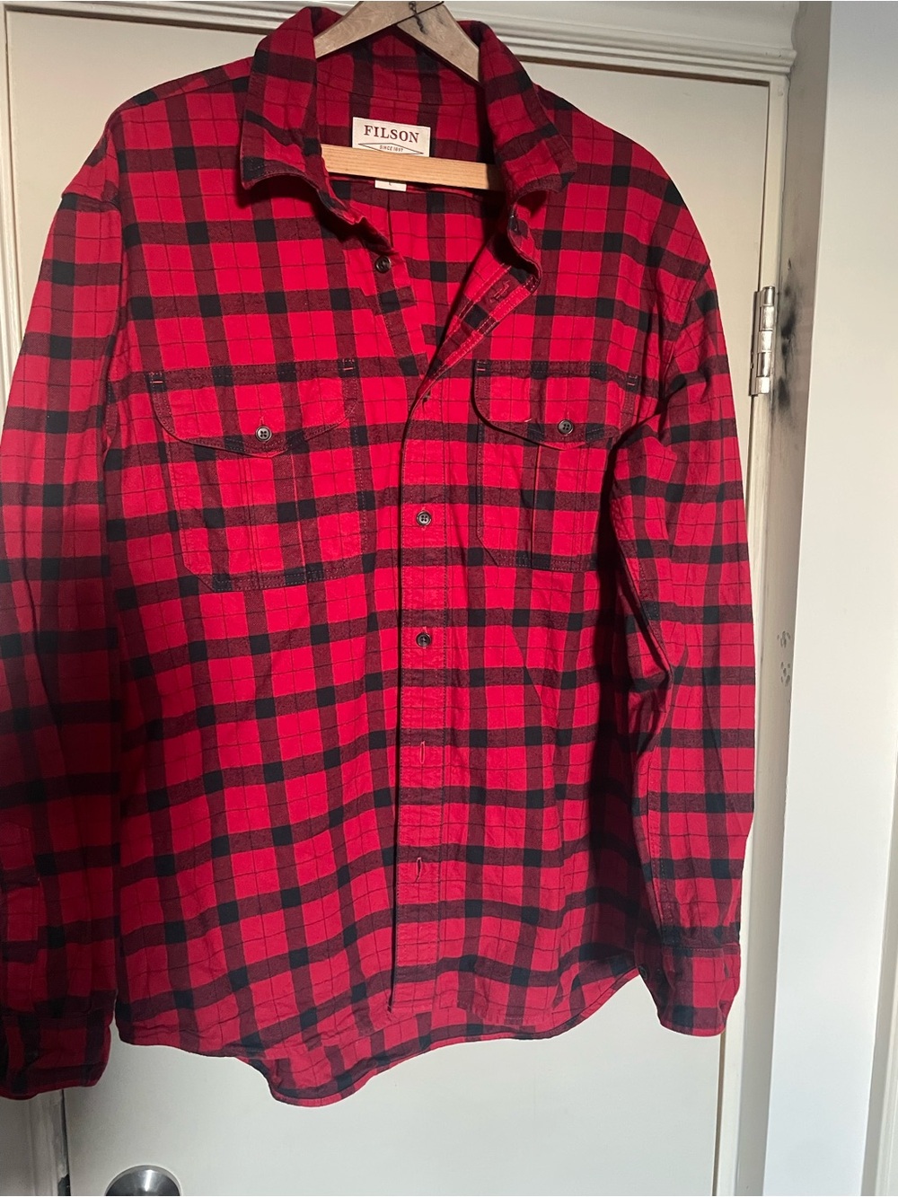 Filson Red and Black Plaid Button-Down Work Shirt size large